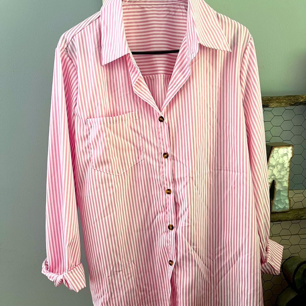 Pink pinstripe button down